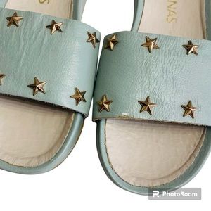 Anthropologie Sandals kaanas teal leather slide sandals